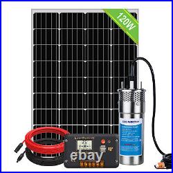 120W Solar Panel 12V Deep Well Submersible Water Pump System 230ft Lift & 3.2GPM