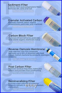 Reverse Osmosis Water Filter System 50 GPD 6 Stage Pumped for Residential Use